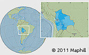 Political Location Map of Bolivia, savanna style outside, hill shading