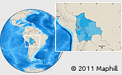 Political Location Map of Bolivia, shaded relief outside