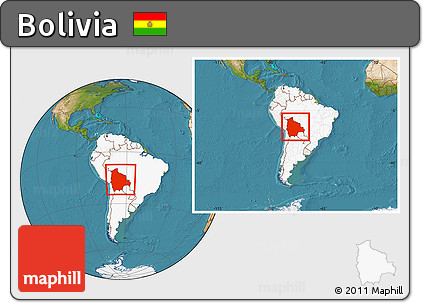 Satellite Location Map of Bolivia, highlighted continent, within the entire continent