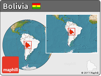 Satellite Location Map of Bolivia, highlighted continent, within the entire continent