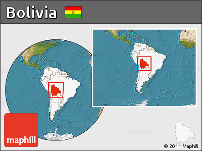 Satellite Location Map of Bolivia, highlighted continent, within the entire continent