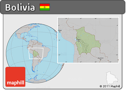 Savanna Style Location Map of Bolivia, gray outside, hill shading inside