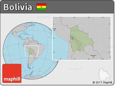 Savanna Style Location Map of Bolivia, gray outside, hill shading inside