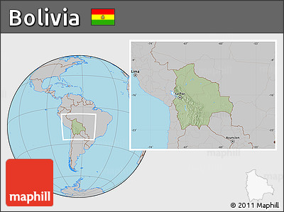 Savanna Style Location Map of Bolivia, gray outside, hill shading inside