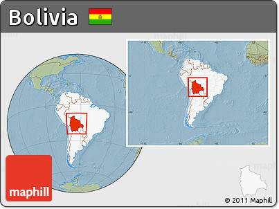 Savanna Style Location Map of Bolivia, highlighted continent, within the entire continent, hill shading