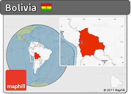 Savanna Style Location Map of Bolivia, highlighted continent, hill shading