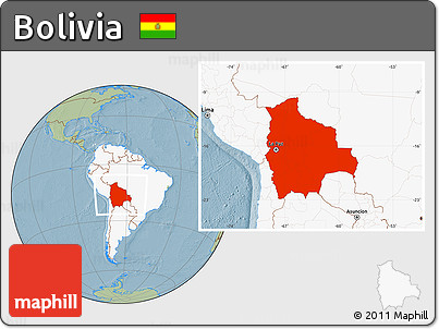 Savanna Style Location Map of Bolivia, highlighted continent, hill shading