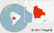 Savanna Style Location Map of Bolivia, highlighted continent, hill shading
