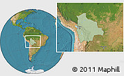 Savanna Style Location Map of Bolivia, satellite outside, hill shading
