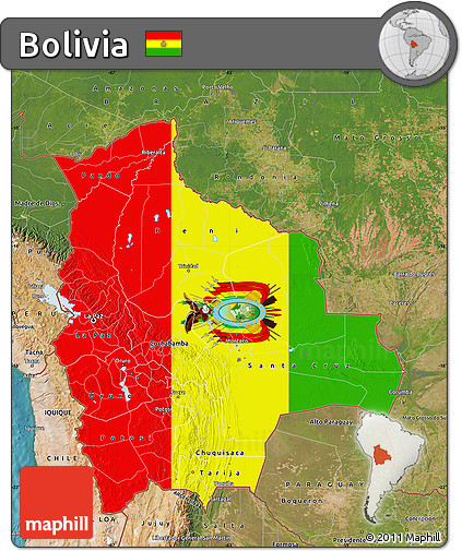 Flag Map of Bolivia, satellite outside, flag rotated