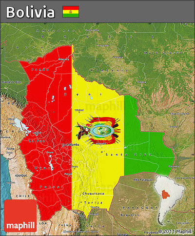 Flag Map of Bolivia, satellite outside, flag rotated