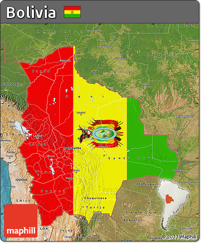 Flag Map of Bolivia, satellite outside, flag rotated