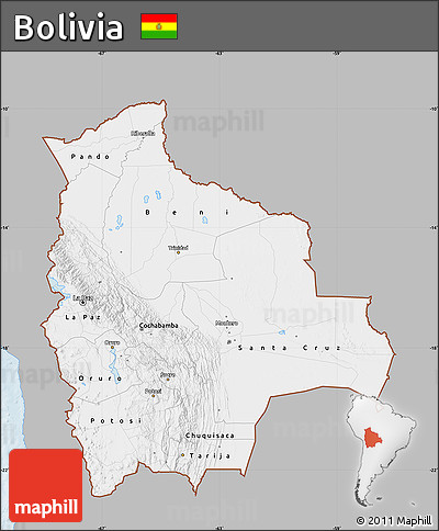 Gray Map of Bolivia, single color outside