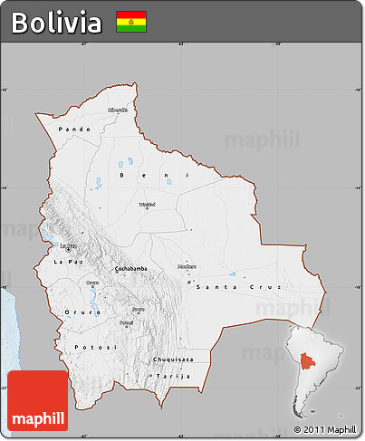 Gray Map of Bolivia, single color outside