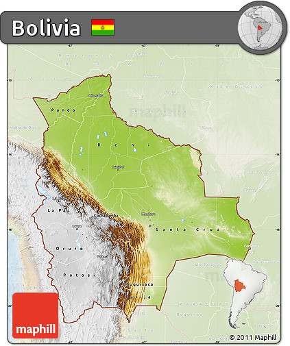 Physical Map of Bolivia, lighten