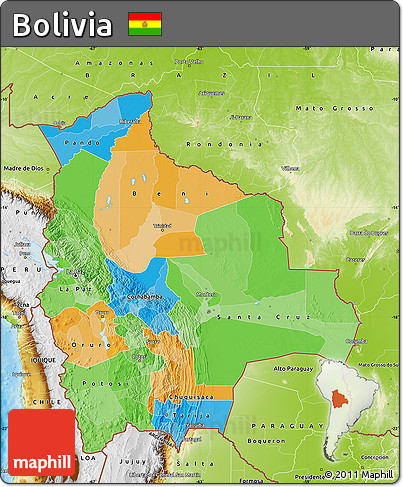 Political Map of Bolivia, physical outside