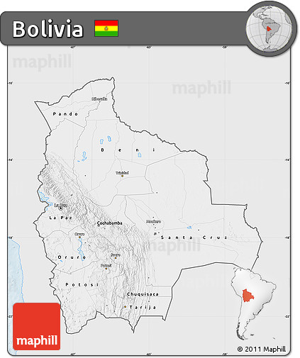 Silver Style Map of Bolivia, single color outside