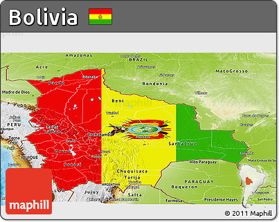 Flag Panoramic Map of Bolivia, physical outside, flag rotated