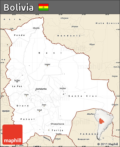 Classic Style Simple Map of Bolivia
