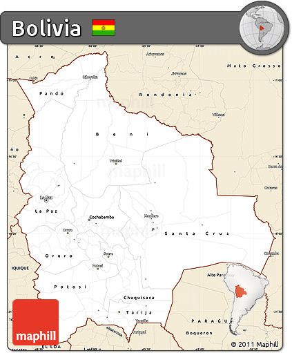 Classic Style Simple Map of Bolivia