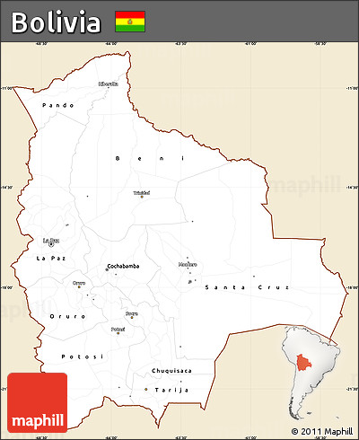 Classic Style Simple Map of Bolivia, single color outside