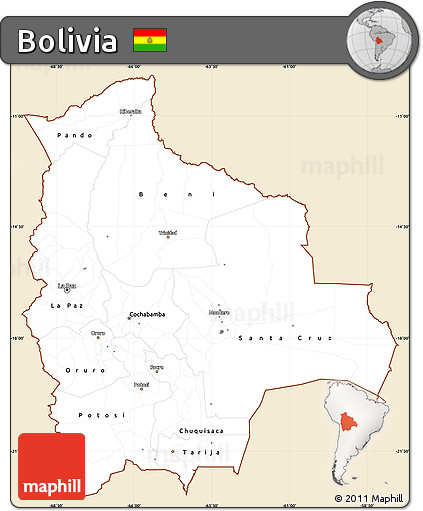 Classic Style Simple Map of Bolivia, single color outside