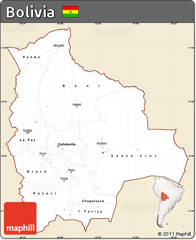 Classic Style Simple Map of Bolivia, single color outside
