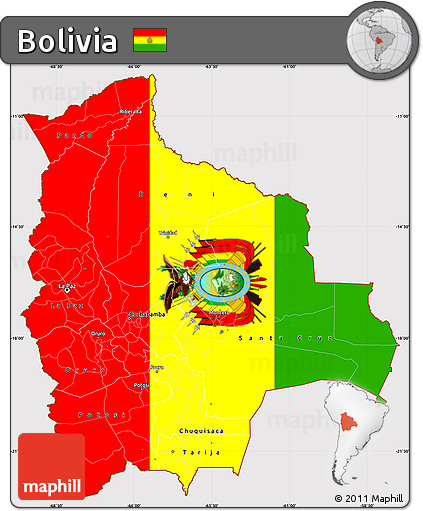 Flag Simple Map of Bolivia, flag aligned to the middle