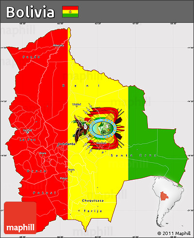 Flag Simple Map of Bolivia, flag aligned to the middle