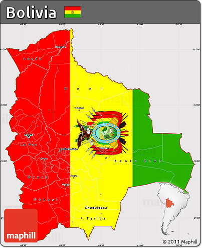 Flag Simple Map of Bolivia, flag aligned to the middle