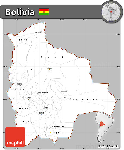 Gray Simple Map of Bolivia, single color outside