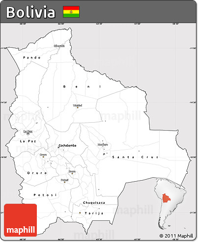 Silver Style Simple Map of Bolivia, cropped outside
