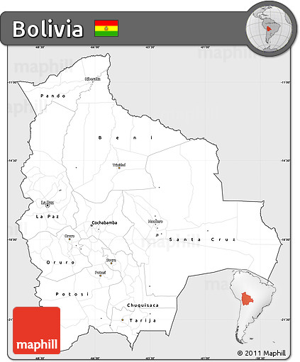 Silver Style Simple Map of Bolivia, single color outside
