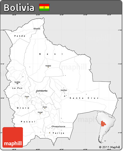 Silver Style Simple Map of Bolivia, single color outside