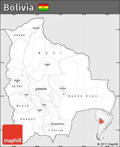 Silver Style Simple Map of Bolivia, single color outside