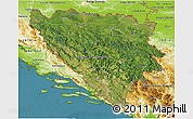 Satellite 3D Map of Bosnia and Herzegovina, physical outside, satellite sea