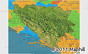 Satellite 3D Map of Bosnia and Herzegovina, political outside, satellite sea