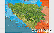 Satellite 3D Map of Bosnia and Herzegovina, political shades outside, satellite sea