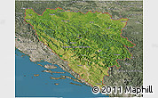Satellite 3D Map of Bosnia and Herzegovina, semi-desaturated, land only
