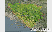 Satellite 3D Map of Bosnia and Herzegovina, semi-desaturated