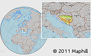 Physical Location Map of Bosnia and Herzegovina, gray outside, hill shading