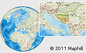 Physical Location Map of Bosnia and Herzegovina, lighten, land only