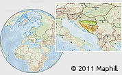 Physical Location Map of Bosnia and Herzegovina, lighten