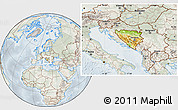 Physical Location Map of Bosnia and Herzegovina, lighten, semi-desaturated