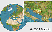 Physical Location Map of Bosnia and Herzegovina, satellite outside