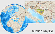 Physical Location Map of Bosnia and Herzegovina, shaded relief outside