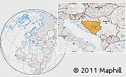 Political Location Map of Bosnia and Herzegovina, lighten, desaturated