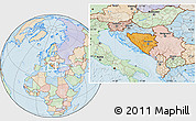 Political Location Map of Bosnia and Herzegovina, lighten, land only