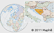 Political Location Map of Bosnia and Herzegovina, lighten, semi-desaturated