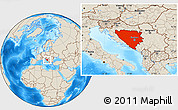 Shaded Relief Location Map of Bosnia and Herzegovina